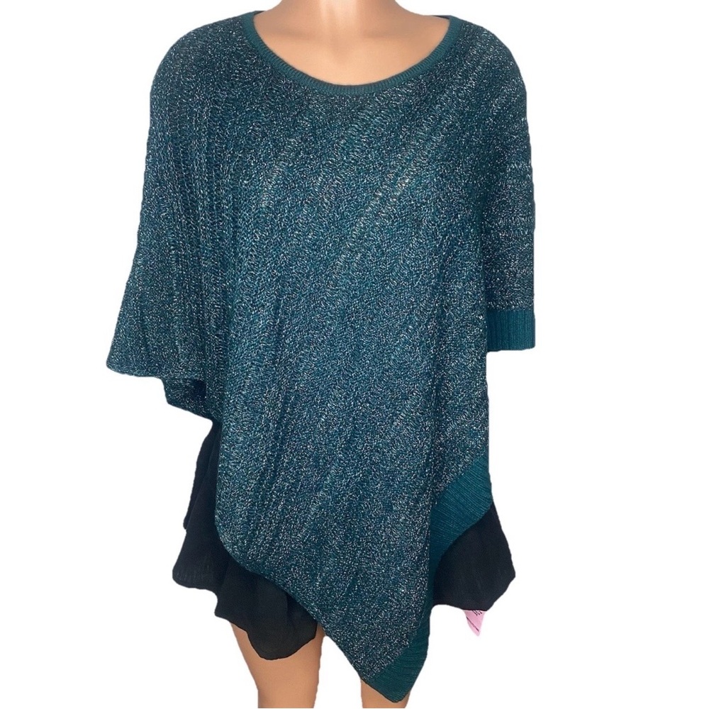 Chico's Goddess Green Lurex Marled Knit Triangle Poncho Size S/M